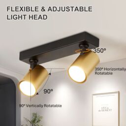 Harper Living 2-Way Ceiling Spotlight, GU10 Track Lighting, Black & Gold Finish - thumbnail 6