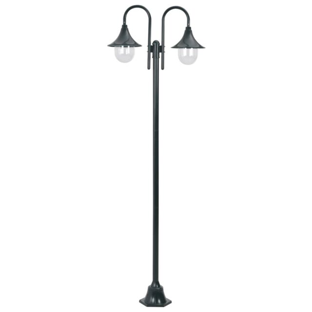 Berkfield Home Garden Post Light E27 220 cm Aluminium 2-Lantern Dark Green - image 1