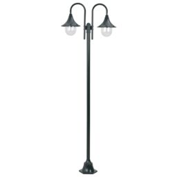 Berkfield Home Garden Post Light E27 220 cm Aluminium 2-Lantern Dark Green - thumbnail 1