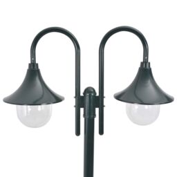 Berkfield Home Garden Post Light E27 220 cm Aluminium 2-Lantern Dark Green - thumbnail 2