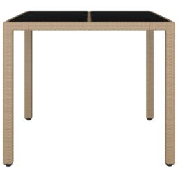 Berkfield Home Garden Table with Glass Top Beige Poly Rattan&Tempered Glass - thumbnail 3