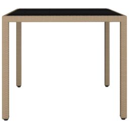 Berkfield Home Garden Table with Glass Top Beige Poly Rattan&Tempered Glass - thumbnail 4
