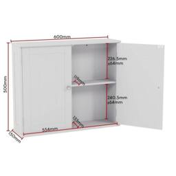 Kelvenix White Bathroom Wall Cabinet Storage, 2 Door Cupboard Shelves Vanity - thumbnail 2
