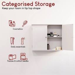 Kelvenix White Bathroom Wall Cabinet Storage, 2 Door Cupboard Shelves Vanity - thumbnail 4
