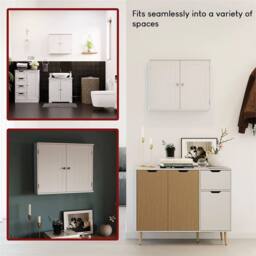 Kelvenix White Bathroom Wall Cabinet Storage, 2 Door Cupboard Shelves Vanity - thumbnail 5