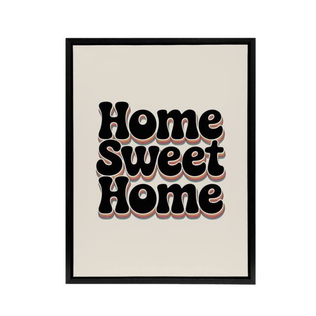 "Artery8 Home Sweet Home Retro Rainbow Font Typography Framed Canvas Art Print in Beige - Size: W12"" x H16""" - image 1