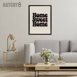 "Artery8 Home Sweet Home Retro Rainbow Font Typography Framed Canvas Art Print in Beige - Size: W12"" x H16""" - thumbnail 3