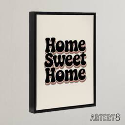 "Artery8 Home Sweet Home Retro Rainbow Font Typography Framed Canvas Art Print in Beige - Size: W12"" x H16""" - thumbnail 2