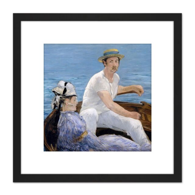 Artery8 Manet Boating Painting 8X8 Inch Square Wooden Framed Wall Art Print Picture with Mount in Black - image 1