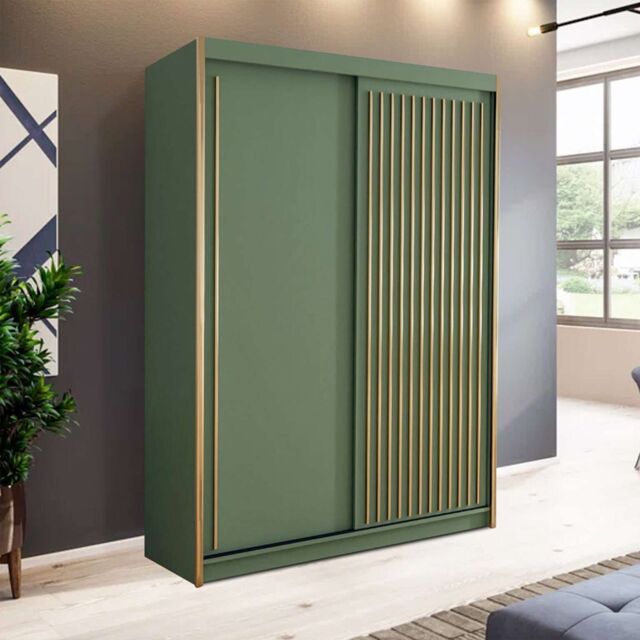 Sliding Wardrobes 4U Modern Wardrobe Double Sliding Wardrobe W 150cm x H 217cm x D 62cm in Green - image 1