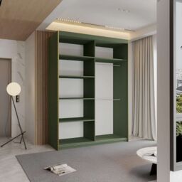 Sliding Wardrobes 4U Modern Wardrobe Double Sliding Wardrobe W 150cm x H 217cm x D 62cm in Green - thumbnail 3