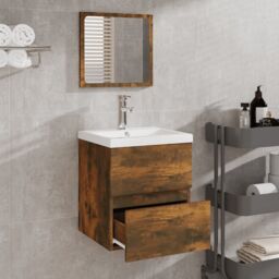 Berkfield Home Bathroom Cabinet with Mirror Smoked Oak Engineered Wood in Brown - thumbnail 3