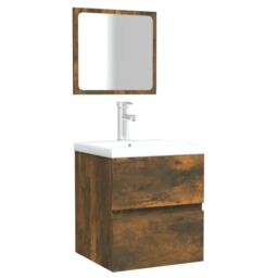 Berkfield Home Bathroom Cabinet with Mirror Smoked Oak Engineered Wood in Brown - thumbnail 4