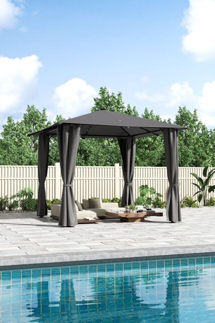 Garden Sanctuary Outdoor Garden Metal Gazebo with Lights in Dark Grey - image 1