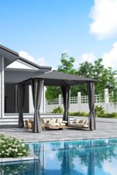 Garden Sanctuary Outdoor Garden Metal Gazebo with Lights in Dark Grey - thumbnail 2