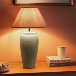 Wyld and Coco White Ceramic Table Lamp with Adjustable Linen Cone Shade - thumbnail 1