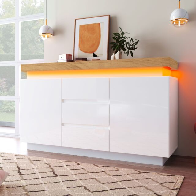 AKA Chest of Drawers With RGB LED 81 x 140 x 39 cm White in Cool White - image 1