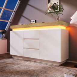 AKA Chest of Drawers With RGB LED 81 x 140 x 39 cm White in Cool White - thumbnail 2