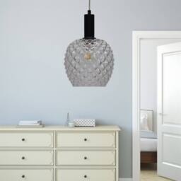 First Choice Lighting Set of 2 Baine - Clear Textured Glass Black Deco Pendant Fittings - thumbnail 5