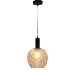First Choice Lighting Set of 2 Baine - Clear Textured Glass Black Deco Pendant Fittings - thumbnail 3
