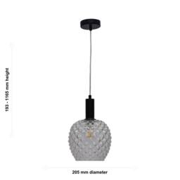 First Choice Lighting Set of 2 Baine - Clear Textured Glass Black Deco Pendant Fittings - thumbnail 6