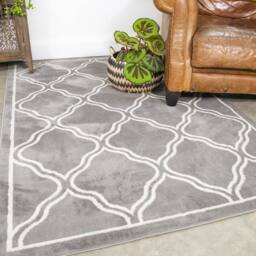 Kukoon Grey Modern Trellis Abstract Bordered Living Room Area Rug in Mid Grey - Size: 80 cm x 150 cm - thumbnail 3