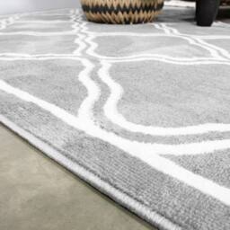 Kukoon Grey Modern Trellis Abstract Bordered Living Room Area Rug in Mid Grey - Size: 80 cm x 150 cm - thumbnail 9