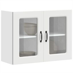 Berkfield Home Kitchen Wall Cabinet with Glass Door Kalmar White Engineered Wood - thumbnail 1