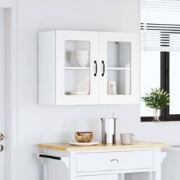 Berkfield Home Kitchen Wall Cabinet with Glass Door Kalmar White Engineered Wood - thumbnail 3