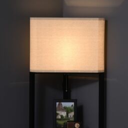 HOMCOM Corner Modern Floor Lamp with Shelves for Living Room, Bedroom in Black - thumbnail 7