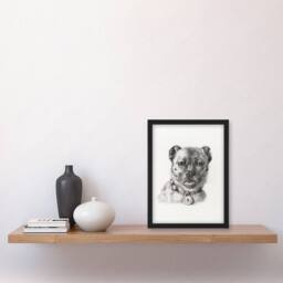 Artery8 Jean Bernard Framed Wall Art Dog head with a Collar Pencil Drawing in White - Size: A4 - thumbnail 2