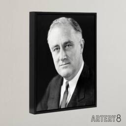 "Artery8 FDR Franklin D Roosevelt US President Framed Canvas Wall Art Print in Grey - Size: W12"" x H16""" - thumbnail 2