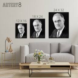 "Artery8 FDR Franklin D Roosevelt US President Framed Canvas Wall Art Print in Grey - Size: W12"" x H16""" - thumbnail 4