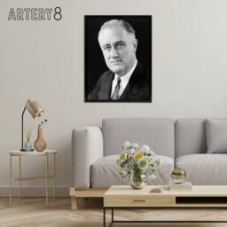 "Artery8 FDR Franklin D Roosevelt US President Framed Canvas Wall Art Print in Grey - Size: W12"" x H16""" - thumbnail 3