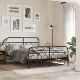 Berkfield Home Metal Bed Frame without Mattress with Footboard Black 135x190cm - Size: 135x190 cm - thumbnail 1