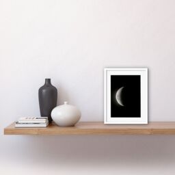 "Artery8 Wall Art Print Lunar Phases Moon Waning Crescent Space Astronomy Artwork Framed 9X7 Inch in White - Size: W7"" x H9""" - thumbnail 2