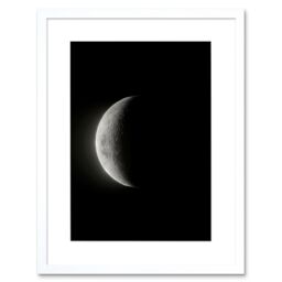 "Artery8 Wall Art Print Lunar Phases Moon Waning Crescent Space Astronomy Artwork Framed 9X7 Inch in White - Size: W7"" x H9""" - thumbnail 1