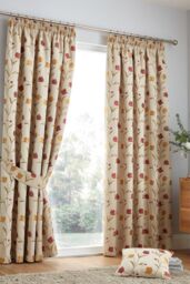 Curtina 'Juliette' Floral Jacquard Fully Lined Pair of Pencil Pleat Curtains in Red - Size: 168 cm width x 137 cm drop