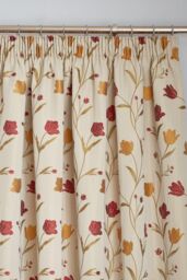 Curtina 'Juliette' Floral Jacquard Fully Lined Pair of Pencil Pleat Curtains in Red - Size: 168 cm width x 137 cm drop - thumbnail 2