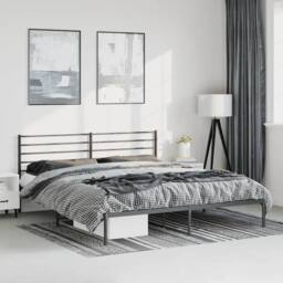 Berkfield Home Metal Bed Frame with Headboard Black 193x203 cm - thumbnail 2