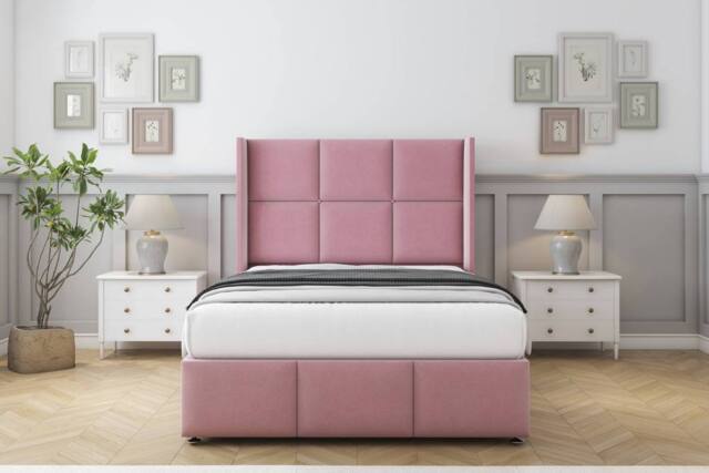 "Sloomy Beaumont Plush Divan Base No Drawers-54"" Wing Headboard & Footboard in Pink - Size: Small Single" - image 1