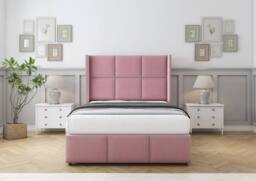 "Sloomy Beaumont Plush Divan Base No Drawers-54"" Wing Headboard & Footboard in Pink - Size: Small Single" - thumbnail 2