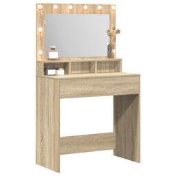 Berkfield Home Dressing Table with LED Lights in Sonoma Oak - 79x41x135 cm in Brown - Size: 79 x 41 x 135 cm - thumbnail 3