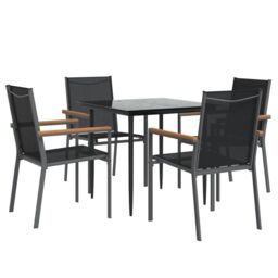 Berkfield Home 5 Piece Garden Dining Set Black Textilene & Steel - thumbnail 3