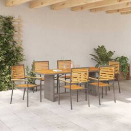 Berkfield Home 7 Piece Garden Dining Set Grey Poly Rattan Acacia - thumbnail 4