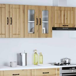 Berkfield Home Kitchen Wall Cabinet with Glass Door Lucca High Gloss White Wood in Brown - thumbnail 3