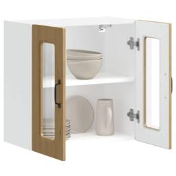 Berkfield Home Kitchen Wall Cabinet with Glass Door Lucca High Gloss White Wood in Brown - thumbnail 5