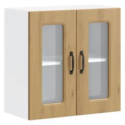 Berkfield Home Kitchen Wall Cabinet with Glass Door Lucca High Gloss White Wood in Brown