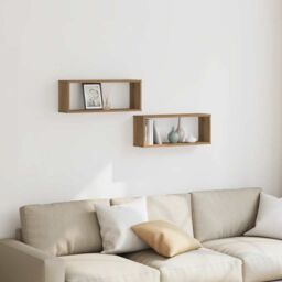 Berkfield Home Wall Cube Shelves 2 pcs Artisan Oak 60x15x23 cm Engineered Wood in Brown - Size: 60 x 15 x 23 cm - thumbnail 3