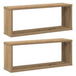 Berkfield Home Wall Cube Shelves 2 pcs Artisan Oak 60x15x23 cm Engineered Wood in Brown - Size: 60 x 15 x 23 cm - thumbnail 2